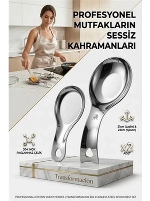 Uravas Store Inox Paslanmaz Çelik Kaşık & Kepçe Altlığı Seti (2 Adet, Büyük-Küçük Boy) 723141