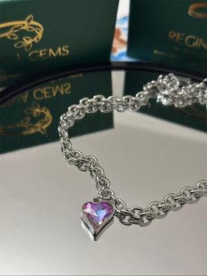 Regina Gems Dual Tone Heart Crystal Kolye Gümüş Standart