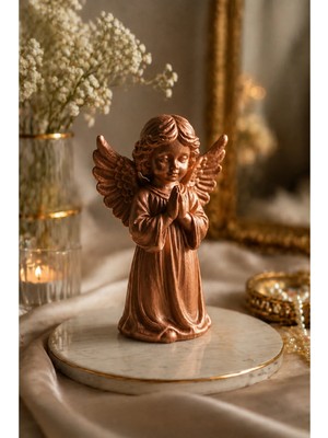 Arvella Studio Dekoratif Melek Biblo – 8 cm Minimal Şık Tasarım | Beyaz Modern Ev & Ofis Dekoru - Angel Baby Bakır
