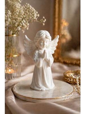 Arvella Studio Dekoratif Melek Biblo – 8 cm Minimal Şık Tasarım | Beyaz Modern Ev & Ofis Dekoru - Angel Baby Beyaz