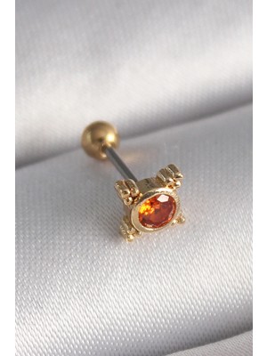 Uravas Store 316L Çelik Gold Renk Turuncu Zirkon Taşlı Tragus Piercing