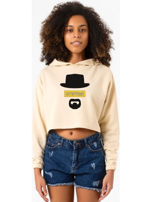 Tshirthane Breaking Bad Yellow Say My Name Head Bej Kadın Crop Kapşonlu