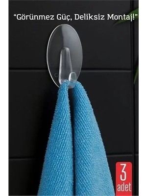 Uravas Store 3 Lü Şeffaf Kendinden Yapışkanlı Duvar Askısı – 5.5 x 3.2 cm | Iz Bırakmaz, Güçlü Tutuş 722185