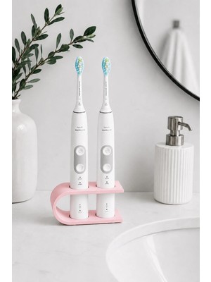 Arvella Studio Şarjlı Diş Fırçası Standı – 2’li Organizer Tutucu | Minimal Tasarım Banyo Düzenleyici - Solid Pudra