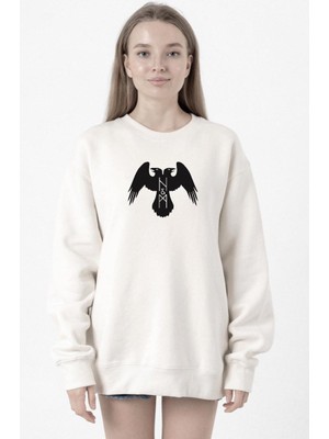 Tshirthane Thor's Ravens Huginn and Muninn Beyaz Kadın 2ip Sweatshirt