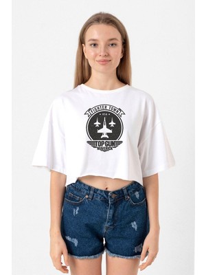 Top Gun Maverick Fighter Town Beyaz Kadın Crop Tshirt