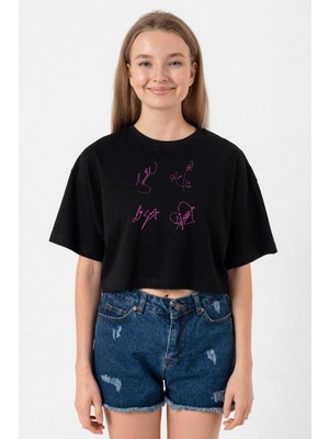 Blackpink Members Signatures Siyah Kadın Crop Tshirt