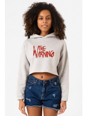 Tshirthane The Warning Logo Grimelanj Kadın Crop Kapşonlu