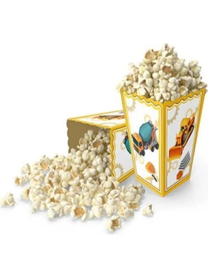 Mutlu Anılar Partievi Inşaat Makineleri Temalı Doğum Günü Mısır Kutusu Baskılı Popcorn Kutu 8 Adet