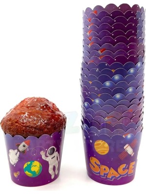 10 Adet Uzay Astronot Cupcake Kabı ve 10LU Kürdan