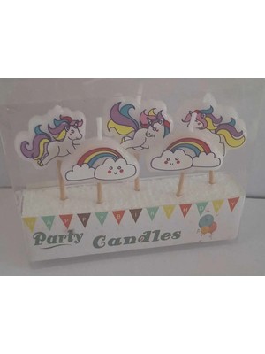 Mutlu Anılar Partievi Mutlu Anılar Parti Evi Mini Unicorn Mum Seti