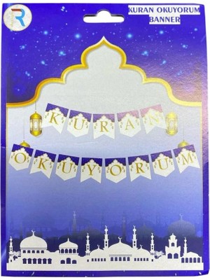 PM Party Concept Mavi Kuran Okuyorum Banner,kuran Okuma Partisi Süslemesi