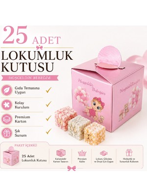 Bkmc 25 Adet Hoş Geldin Bebeğim Lokum Kutusu | Baby Shower Pembe Hediyelik Şeker Kutusu | Premium Karton