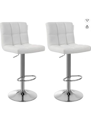 Songmics Songmıcs Bar Tabureleri, 2'li Set, Yüksekliği Ayarlanabilir Pu Kapaklı Bar Sandalyeleri, 360° Döner Sandalye, Arkalık ve Ayaklıklı Mutfak Sandalyesi, Lobi, Tezgah, Krom Kaplama Çelik, Beyaz LJB64W