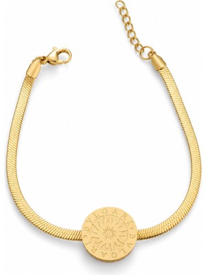 Serelya 316L Çelik Gold Renk Italyan Zincir Model Işlemeli Madalyon Figür Kadın Bileklik