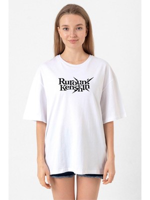Rurouni Kenshin Letter Logo Beyaz Kadın Oversize Tshirt