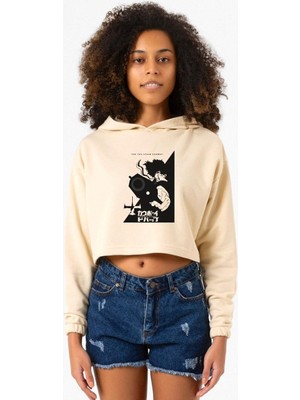 Tshirthane Cowboy Bebop Spike See You Space Cowboy Bej Kadın Crop Kapşonlu