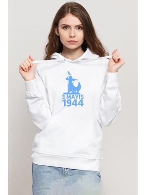 Tshirthane 3 Mayıs Türkçülük Günü Beyaz Kadın 3ip Kapşonlu Sweatshirt