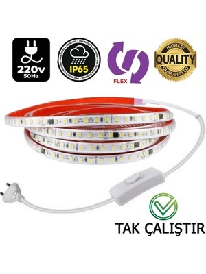 220V Şerit LED Yüksek Işık (Beyaz Işık) 18 Metre Fişli Anahtarlı Tak Çalıştır