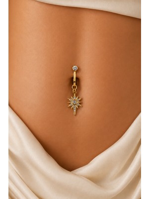 Sacce Scarves & Accessories Mıknatıslı Delik Gerektirmeyen Kutup Yıldızı Figürlü Göbek Piercingi Zirkon Taşlı