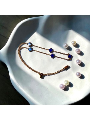 Jade Accessory Luxury 316L Gold  Bileklik Çift Taraflı Mavi