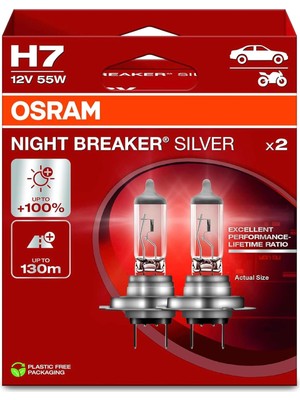 Shopwave H7 Night Breaker Silver Far Ampulü, 12V 55W, 2'li PAKET,%100 Daha Fazla Işık, 130M Mesafe