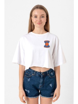 Dubious Handles Logo Beyaz Kadın Crop Tshirt