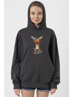 Tshirthane Adorable Reindeer Christmas Füme Kadın 2ip Kapşonlu