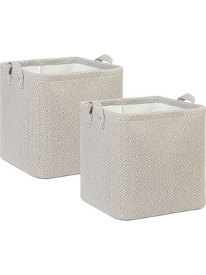 Shopwave Textile 2'li Bej Renk Dokulu Kumaş Sepet Set 30 x 30 x 30 cm