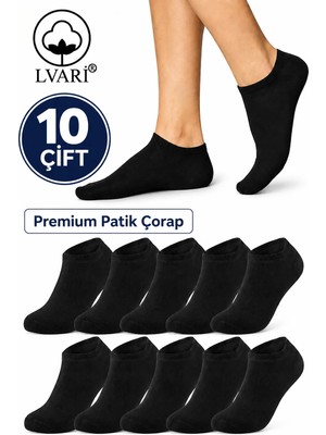 Lvari 10 Çift Unisex Pamuklu Siyah Patik Çorap Terletmeyen Günlük Kullanım