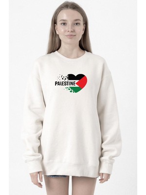 Tshirthane Heart Palestine Flag Beyaz Kadın 2ip Sweatshirt