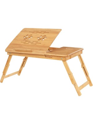Shopwave Songmics Bambu Dizüstü Bilgisayar Standı, Yükseklik Ayarlanabilir, Yatak Masası, 5 Eğim Açısı, Çekm