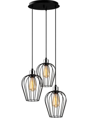 Shopwave Amber LED Tel 3'lü Tepsi Sarkıt Siyah Aydınlatma Yatak Odası E27 Uyumlu, SIYAH-6706