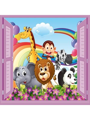 Shopwave Stickerart Çocuk Odası Bebek Odası Pencere Poster Duvar Kağıdı Hayvanlar