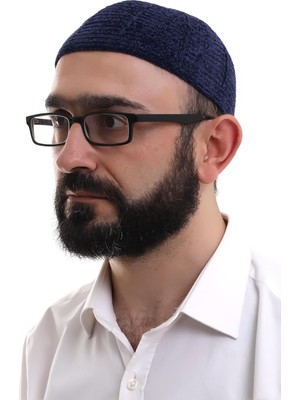 Shopwave Lacivert Kışlık Sade Desenli Kadife Namaz Takkesi