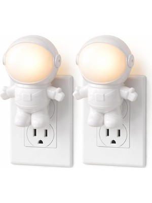 Shopwave Astronot LED Gece Lambası Priz Tipi 2 Adet, Açma Kapama Tuşlu, Sıcak Beyaz 3000K Işık, Tasar