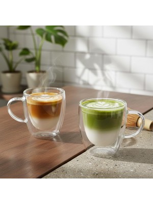 Shopwave Deconox 2'li Çift Cidarlı Borosilikat Cam Fincan Seti - 100 ml Espresso Türk Kahvesi Bardağı - I