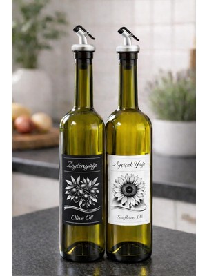 Shopwave Zeytinyağı Ayçiçek Yağı Şişesi Seti, Beyaz Etiket Yağdanlık Aparatlı, 750 Ml, 2 Adet, Yeşil C