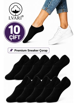 Lvari 10 Çift Unisex Pamuklu Siyah Görünmez Sneaker Patik Çorap Kaymaz Topuk Terletmeyen Günlük Kullanım