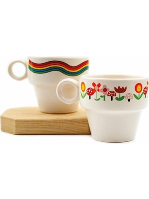 Shopwave Vosvos & Gökkuşağı 2'li Espresso Bardak Seti - Hediye Seramik Fincan