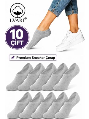 Lvari 10 Çift Unisex Pamuklu Gri Görünmez Sneaker Patik Çorap Kaymaz Topuk Terletmeyen Günlük Kullanım