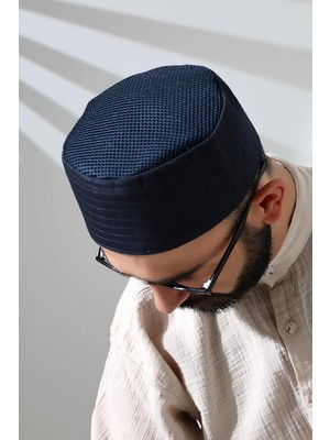 Shopwave Lacivert Fileli Kumaş Kalıp Namaz Takkesi Lacivert 59