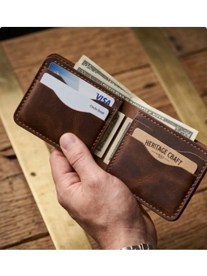 Parla Leather Bifold Klasik El Yapımı Hakiki Gerçek Deri Erkek Cüzdan Taba Rengi
