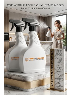 Shopwave Transformacion Beyaz Ayarlanabilir Püskürtme Başlıklı Sprey Şişe 1000 ml Berber Kuaför Bahçe Temizl