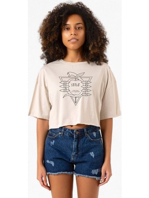 Neon Genesis Evangelion Seele Logo Bej Kadın Crop Tshirt