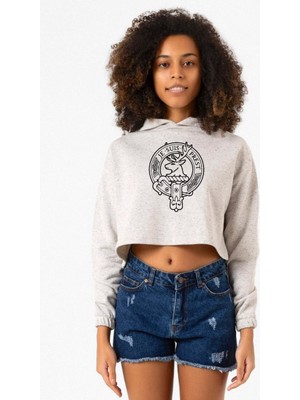Tshirthane Outlander Je Suis Prest Beyaz Kırçıllı Kadın Crop Kapşonlu