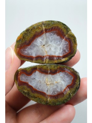 Healcrystal Tuğla Kırmızısı ve Zeytin Yeşili Bantlı Siyah Deniz Agatı Çifti