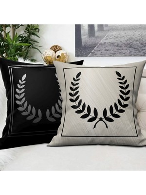 Ardizayn 2'li Taç Desenli (KREM - SİYAH) Kadife Kumaş Dekoratif Kırlent Kılıfı - Çift Taraflı Baskı