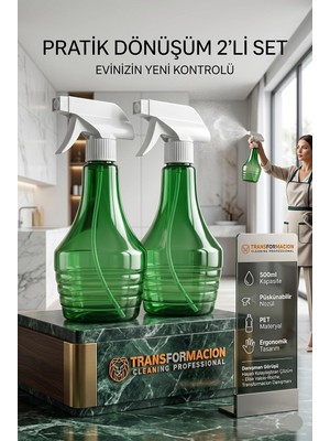 Shopwave Transformacion Sprey Şişe Pet Plastik Yeşil Ayarlanabilir Püskürtme Başlıklı 500 ml Berber Kuaför B