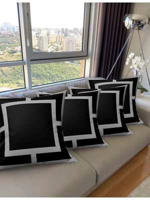 Ardizayn Modern - (Gri - Siyah) Kadife Kumaş 4'lü Kırlent Kılıfı (43x43 cm) - Çift Taraflı Baskı